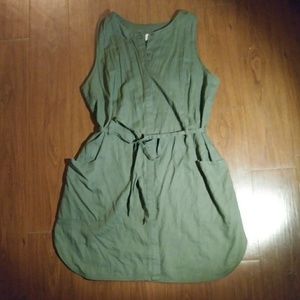 Sleeveless Linen Olive T-shirt Dress